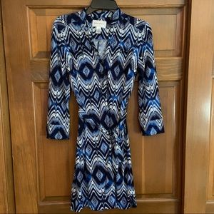 Donna Morgan blue diamond tie knot dress